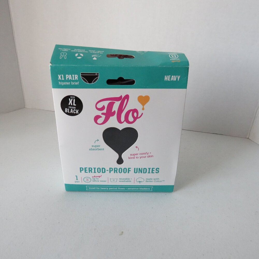 Flo Womens Period-Proof Undies Heavy Black Reusable Period Underwear XL Open Box